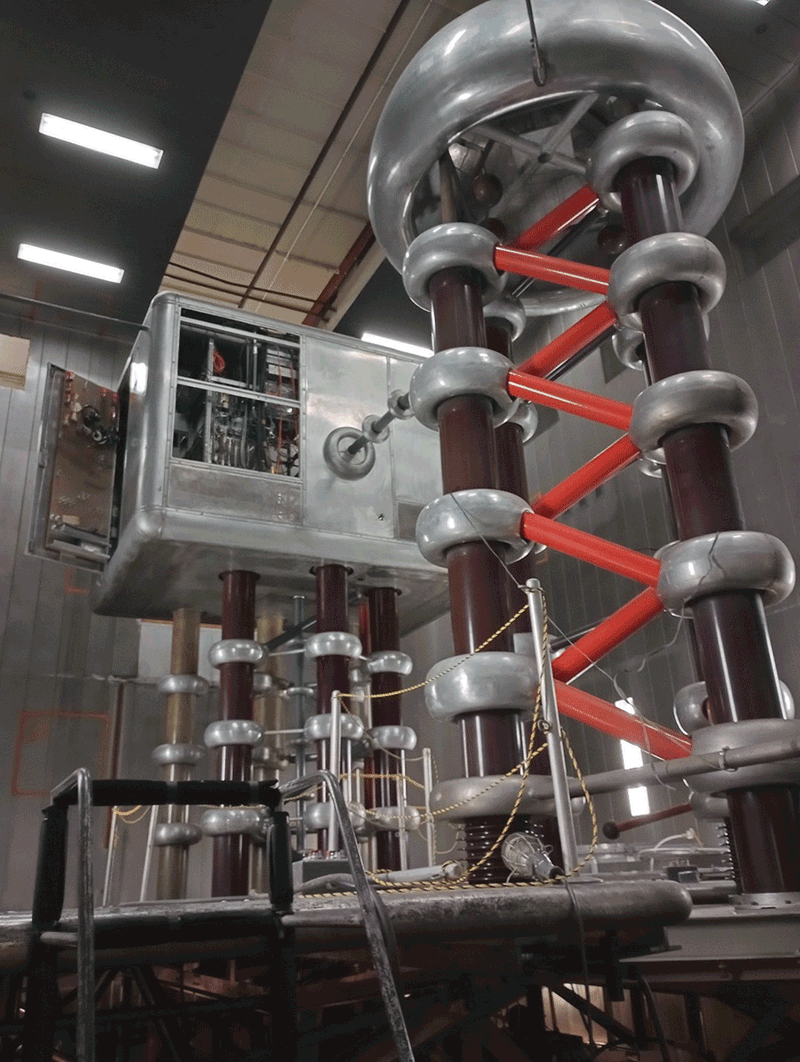 Figure 5. Cockcroft-Walton Generator (recently de-commissioned, note ground straps on lower capacitors)